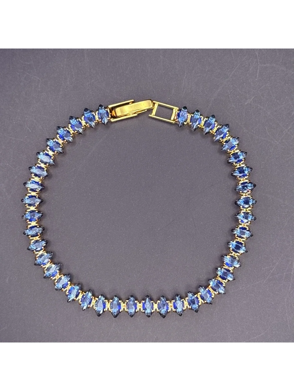 candy+clover navy london blue marquise gold tone tennis bracelet